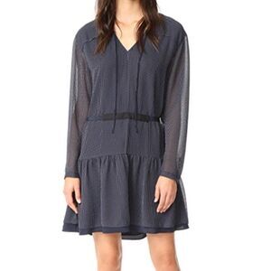 Rag & Bone Navy Blue Blake Silk Blend Long Sleeve Mini Dress Small